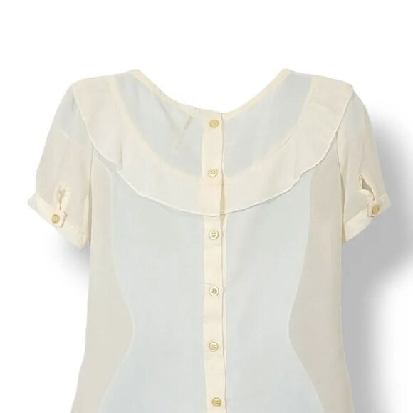 NEW Vintage 90s Y2K City Bird Ruffled Sheer Chiffon Top in Ivory Size Small - Picture 4 of 9